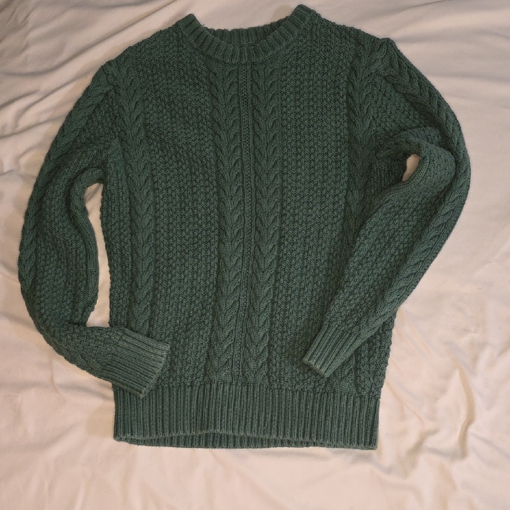 J. Crew 100% Cotton Green Cable Knit Sweater